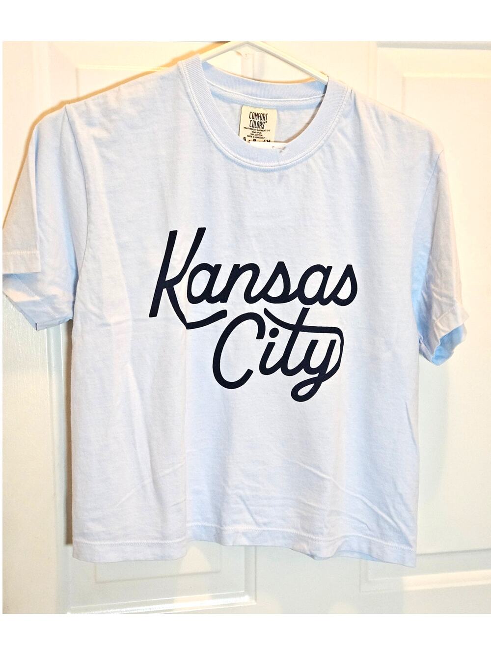 NEW Kansas City Carly Rae Women's Small Crop top tee  100% Cotton Light Blue